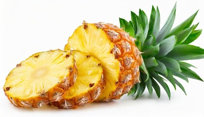 pineapple slices with leaves cut pineapple isolate cut pineapple on white full depth of field
