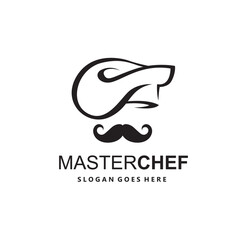 illustration of monochrome mustachioed chef isolated on white background