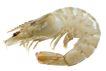 uncooked raw unpeeled extra large tiger white shrimp on a transparent background