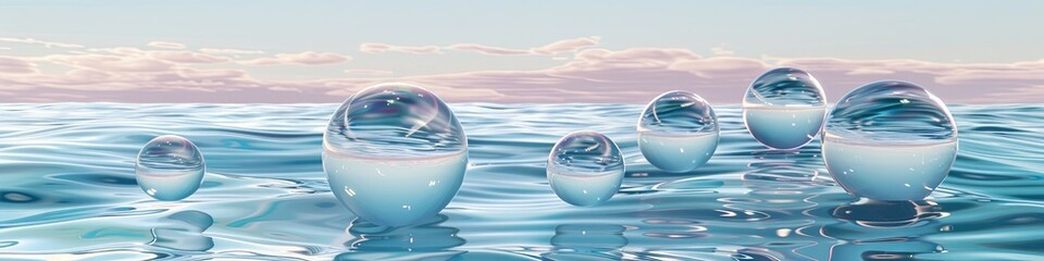 Transparent spheres on the surface of the water. generative ai - obrazy, fototapety, plakaty