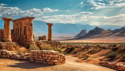 desert landscape with ancient ruins background digital art