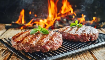 meat burgers for hamburger grilled on flame grill