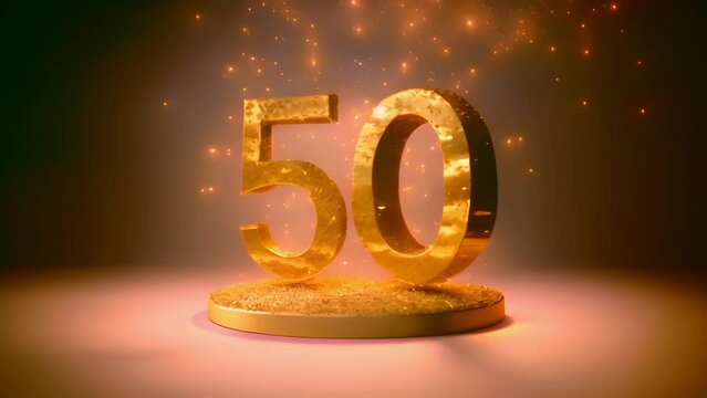 Number 50 gold numbers. Elegant Greeting celebration fifty years birthday. Anniversary number 50 foil gold balloon. Happy birthday, congratulations poster. Golden numbers with sparkling golden confett