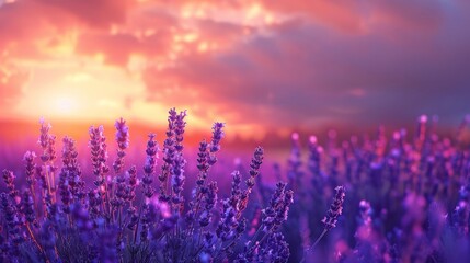 lavender field France view at sunset