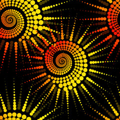 Seamless with sun on a black background. hand drawing. Not AI. Vector illustration