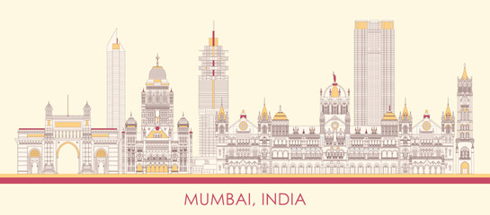 Cartoon Skyline panorama of city of Mumbai, India - vector illustration - 762645263