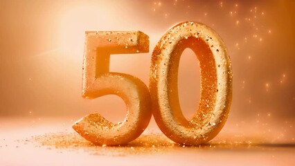 Number 50 gold numbers. Elegant Greeting celebration fifty years birthday. Anniversary number 50 foil gold balloon. Happy birthday, congratulations poster. Golden numbers with sparkling golden confett - Powered by Adobe