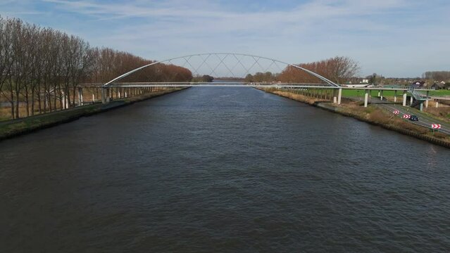 Elevated Passage: Aerial View of Liniebrug Pedestrian and Bicycle Bridge over the Amsterdams Rijnkanaal in the Netherlands