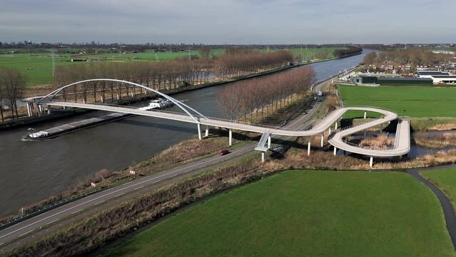Elevated Passage: Aerial View of Liniebrug Pedestrian and Bicycle Bridge over the Amsterdams Rijnkanaal in the Netherlands