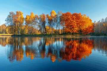 Autumn Splendor Reflects on Serene Lake in a Tranquil Forest