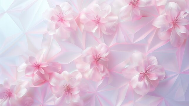 pattern of translucent pink flowers on a subtly shaded background in a diamond shape, empty space for text