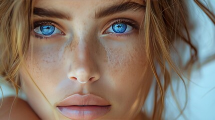 Close Up Portrait of Woman With Blue Eyes - obrazy, fototapety, plakaty