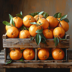 Set of orange fruit, inside a pallet