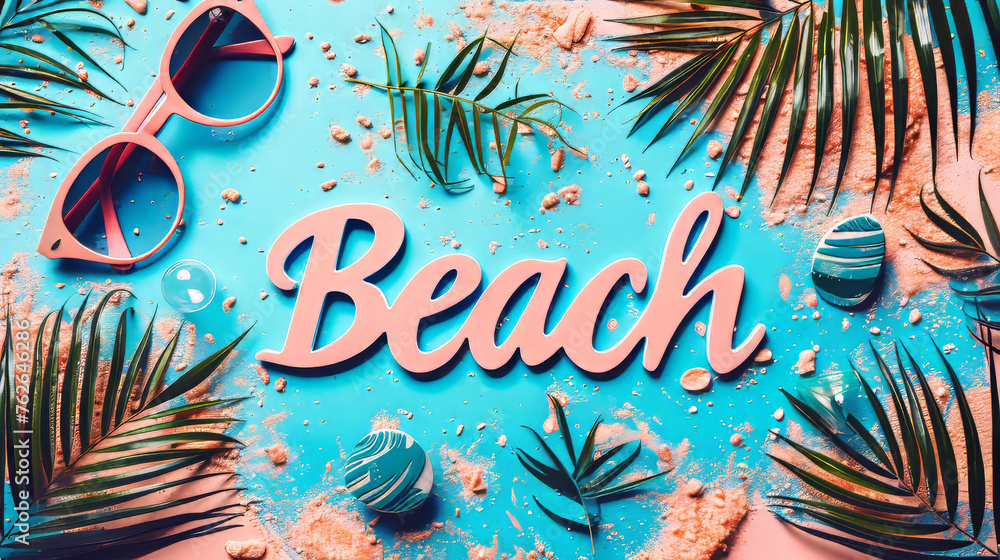 Aufkleber the image shows a single-colored background with the word 'beach' in bold letters, representing a re