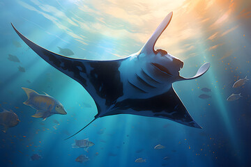 Manta ray underwater, underwater world manta ray fish - obrazy, fototapety, plakaty