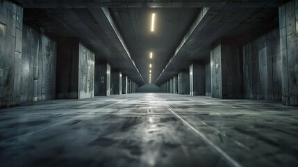 Mysterious Corridor: Dark and Empty Space with a Concrete Path, Setting a Scene of Intrigue and Exploration