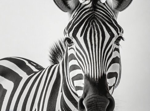 Zebra on white background. Black and white photography. 3d rendering illustration design.
