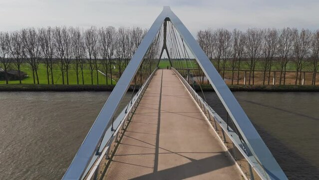 Elevated Passage: Aerial View of Liniebrug Pedestrian and Bicycle Bridge over the Amsterdams Rijnkanaal in the Netherlands