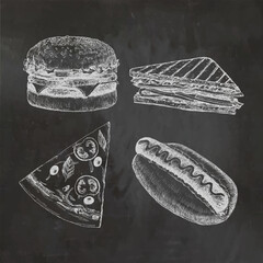 Fast Food Menu. Hand-drawn illustration of dishes. Ink. Vector	
