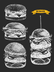 Burger Menu. Hand-drawn illustration of Burger. Ink. Vector	