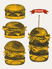 Burger Menu. Hand-drawn illustration of Burger. Ink. Vector	