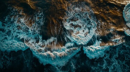 ocean rocky shore waves view from above