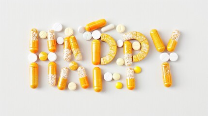 A bright and hopeful message spelled out with various pills and tablets on a plain white background