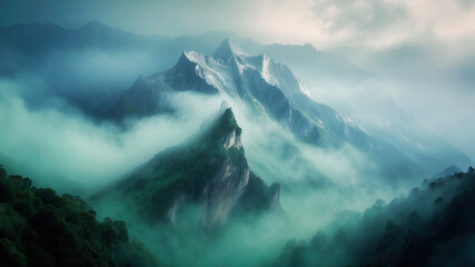Enchantment Amidst the Mist: The Serene Majesty of Untouched Wilderness - obrazy, fototapety, plakaty