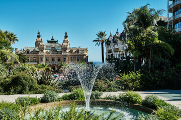 front view of the Monte Carlo Casino, a place for gambling and entertainment in Monte Carlo,...