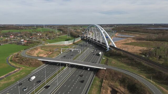 Highway Perspectives: Aerial View of A1 Highway with Zandhazenbrug (Railway Bridge) in the Netherlands