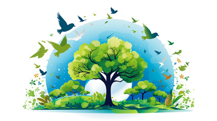 green Eco Earth with green forest ecology concept ,vector illustration
