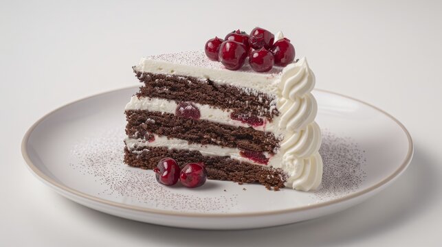 Isolated black forest cake food photography on white background for elegant presentations