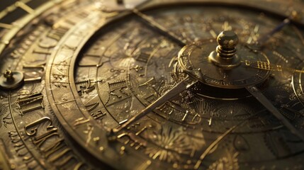 Fototapeta na wymiar A vintage brass astrolabe, its intricate dials and gears calibrated to navigate the vast expanse of the celestial heavens with pinpoint accuracy.