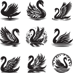 Swan silhouette vector illustration set