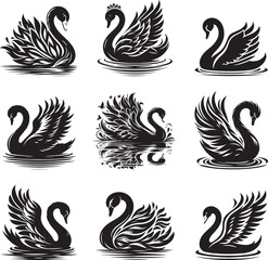 Swan silhouette vector illustration set