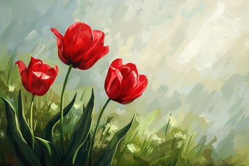 Fototapeta na wymiar Tulip flowers painted in watercolor