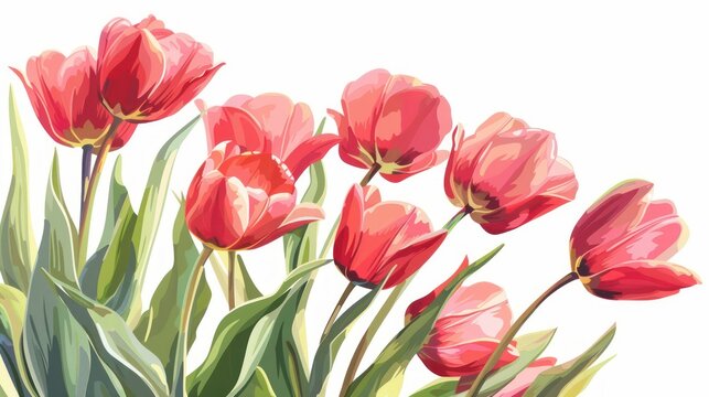 Tulip flowers painted in watercolor