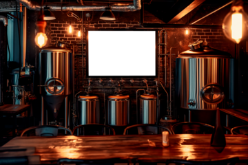 Horizontal frame mockup in dark brewery bar interior
