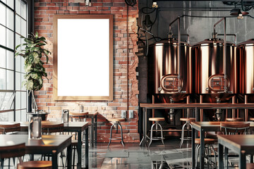 Vertical frame mockup in brewery bar interior