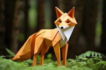 Obraz premium Origami Paperstyle Fox, origami fox, origami animal paperstyle