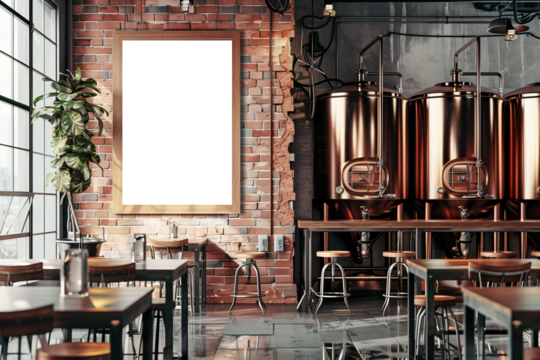 Vertical frame mockup in brewery bar interior