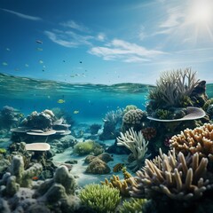 Naklejka na ściany i meble marine life, coral reefs, and clean waters to convey the need for preserving our oceans