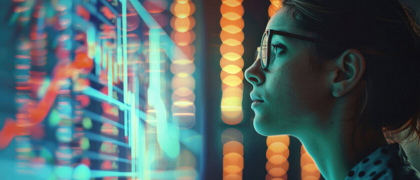 Stock trading investor, trader or broker analyst working analysing exchange market using computer investing money in financial market analyzing charts data looking at computer screen.