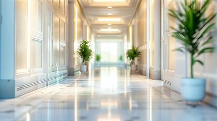 Modern hallway with minimalist design, leading to bright, open spaces, embodying contemporary architectural elegance