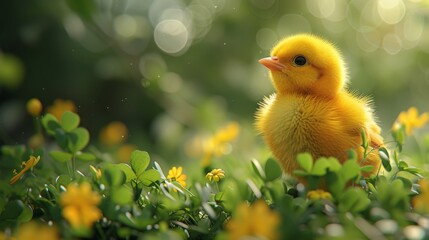  A close-up of a tiny yellow bird amidst a sea of green and yellow blossoms with a fuzzy backdrop