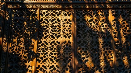 Intricate lattice-work patterns casting intricate shadows in the glow of the setting sun, a testament to the beauty of symmetry.