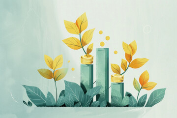Financial stock market, trading charts exchange graphs, money coins stacks. 
