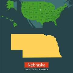 United States of America, Nebraska state, map borders of the USA Nebraska state.