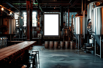 Vertical frame mockup in dark brewery bar interior - obrazy, fototapety, plakaty