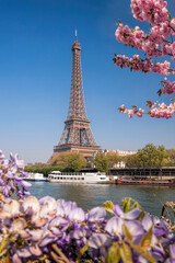 Eiffel Tower with boat during spring time in Paris, France - 762658455